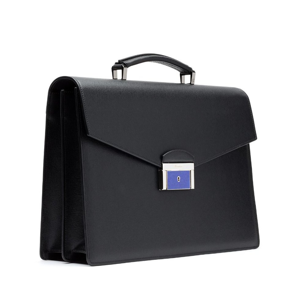 Brioni Leather Briefcase Document Holder Saffiano Abraham w/ Lapis Lazuli Stone